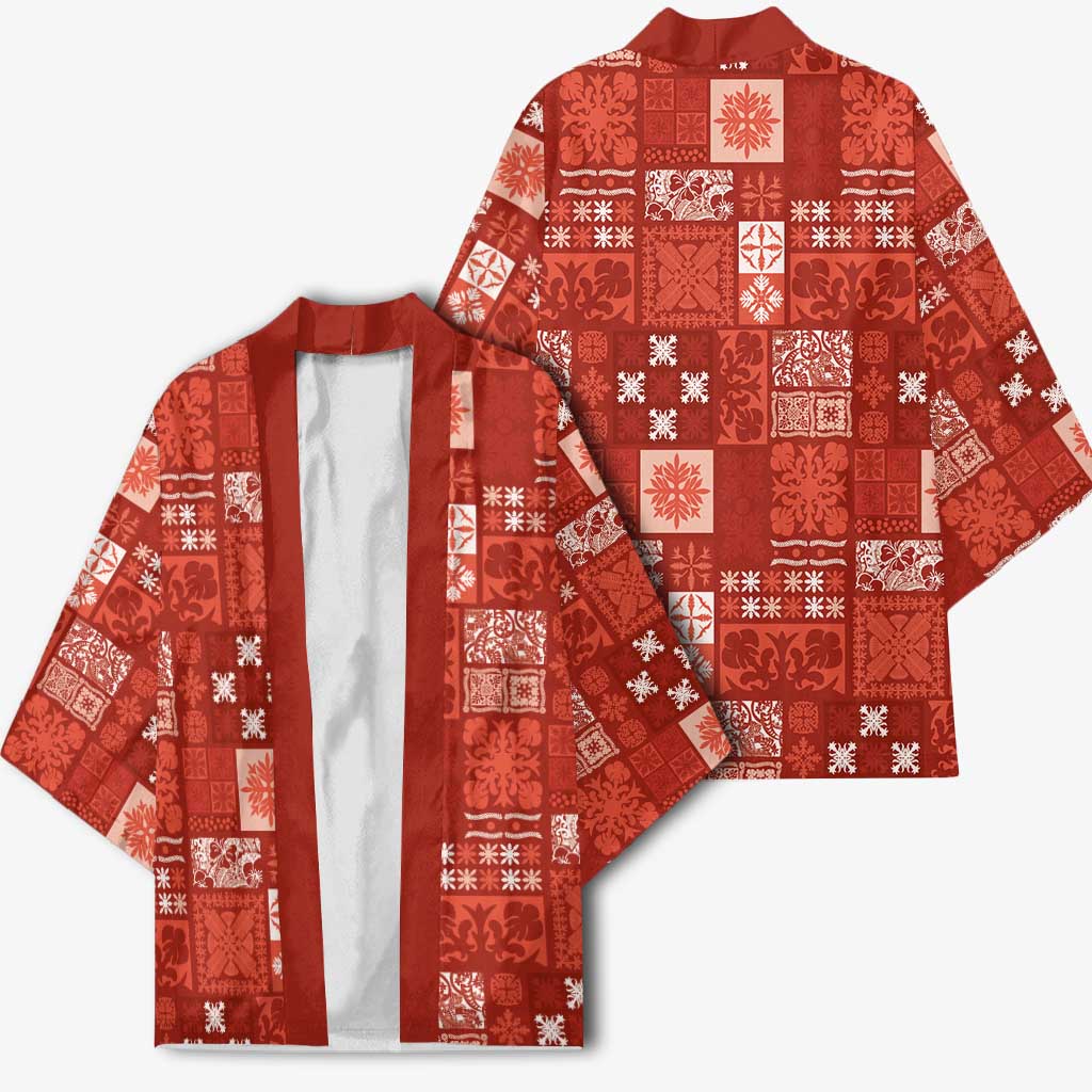 Vintage Hawaiian Quilting Patterns Kimono Red Style Tribal Fabric Patchwork - Polynesian Pride