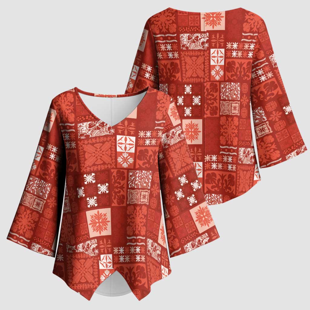 Vintage Hawaiian Quilting Patterns Kimono Sleeve Blouse Red Style Tribal Fabric Patchwork - Polynesian Pride
