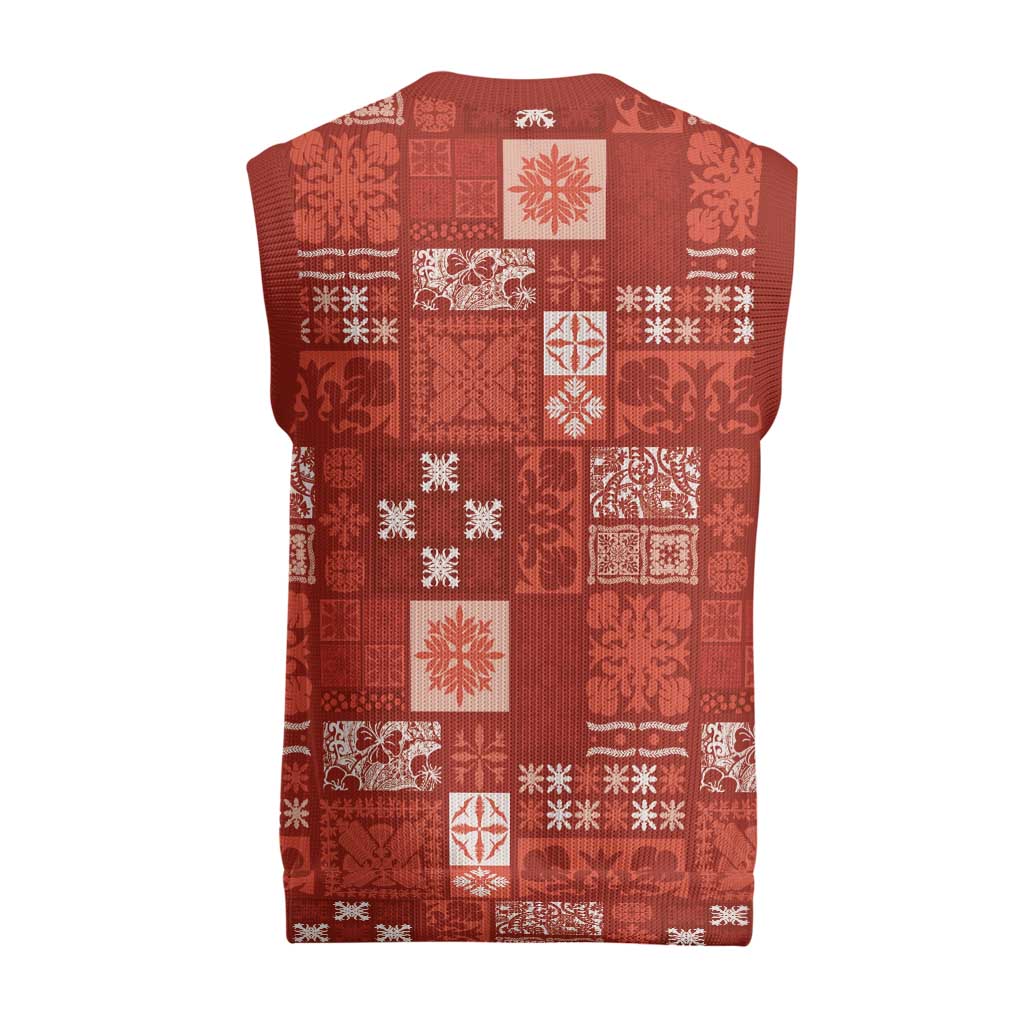 Vintage Hawaiian Quilting Patterns Christmas Knitted V-Neck Vest Red Style Tribal Fabric Patchwork - Polynesian Pride