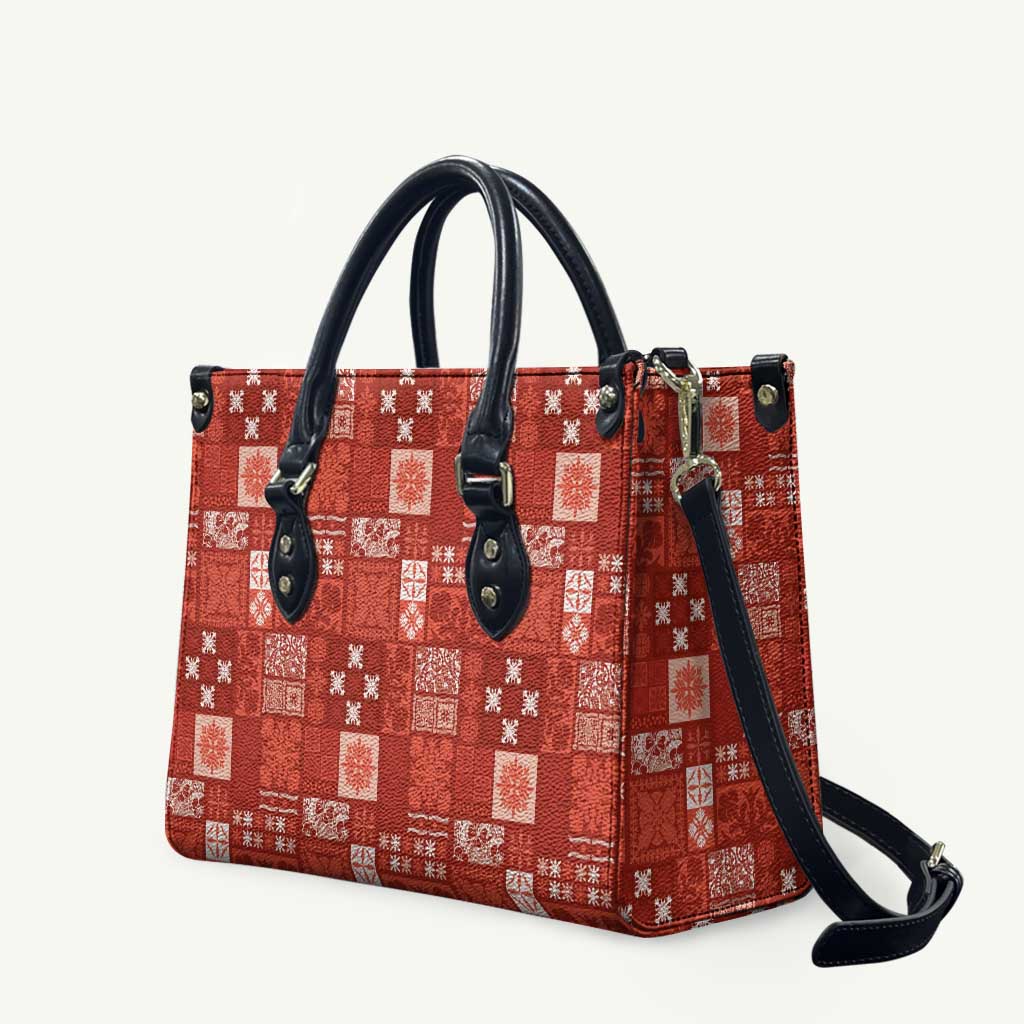 Vintage Hawaiian Quilting Patterns Leather Bag Red Style Tribal Fabric Patchwork - Polynesian Pride