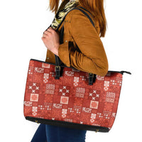 Vintage Hawaiian Quilting Patterns Leather Tote Bag Red Style Tribal Fabric Patchwork - Polynesian Pride