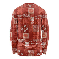 Vintage Hawaiian Quilting Patterns Long Sleeve Shirt Red Style Tribal Fabric Patchwork - Polynesian Pride
