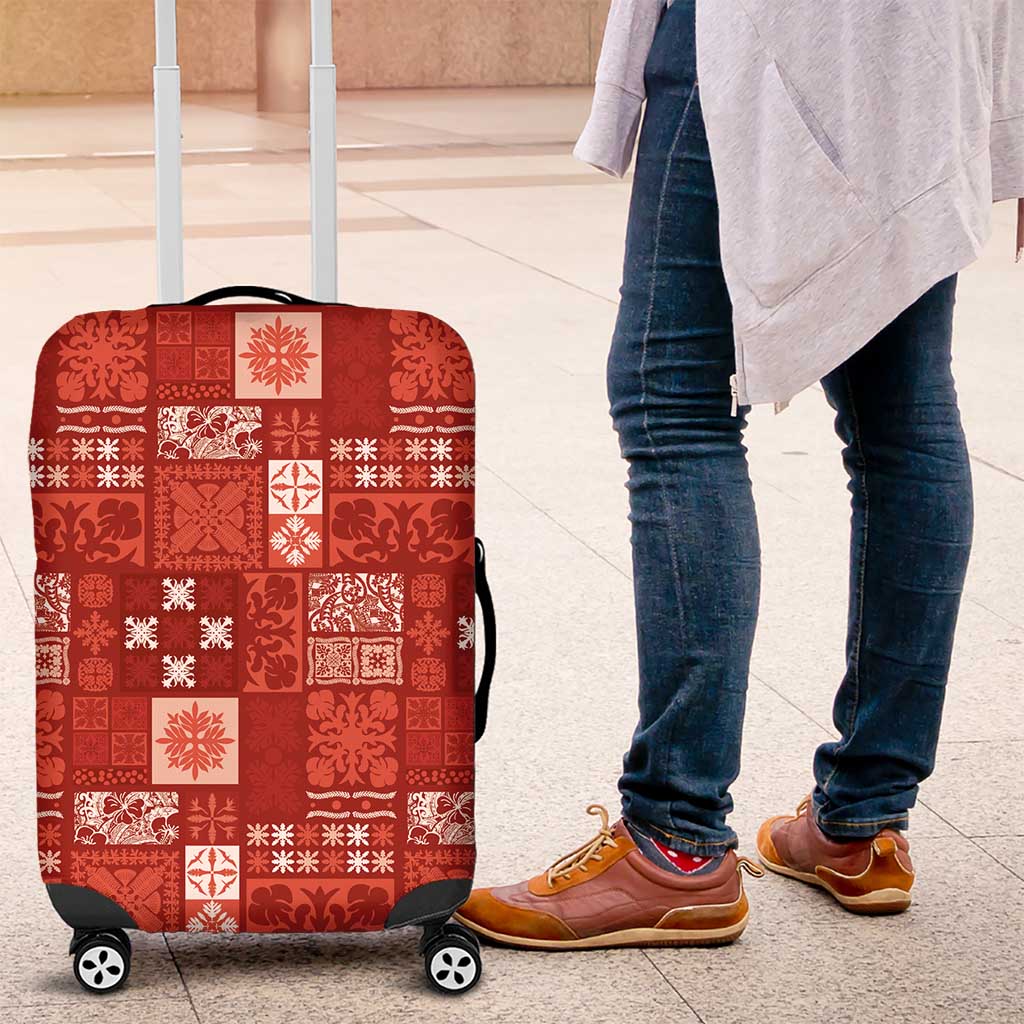 Vintage Hawaiian Quilting Patterns Luggage Cover Red Style Tribal Fabric Patchwork - Polynesian Pride