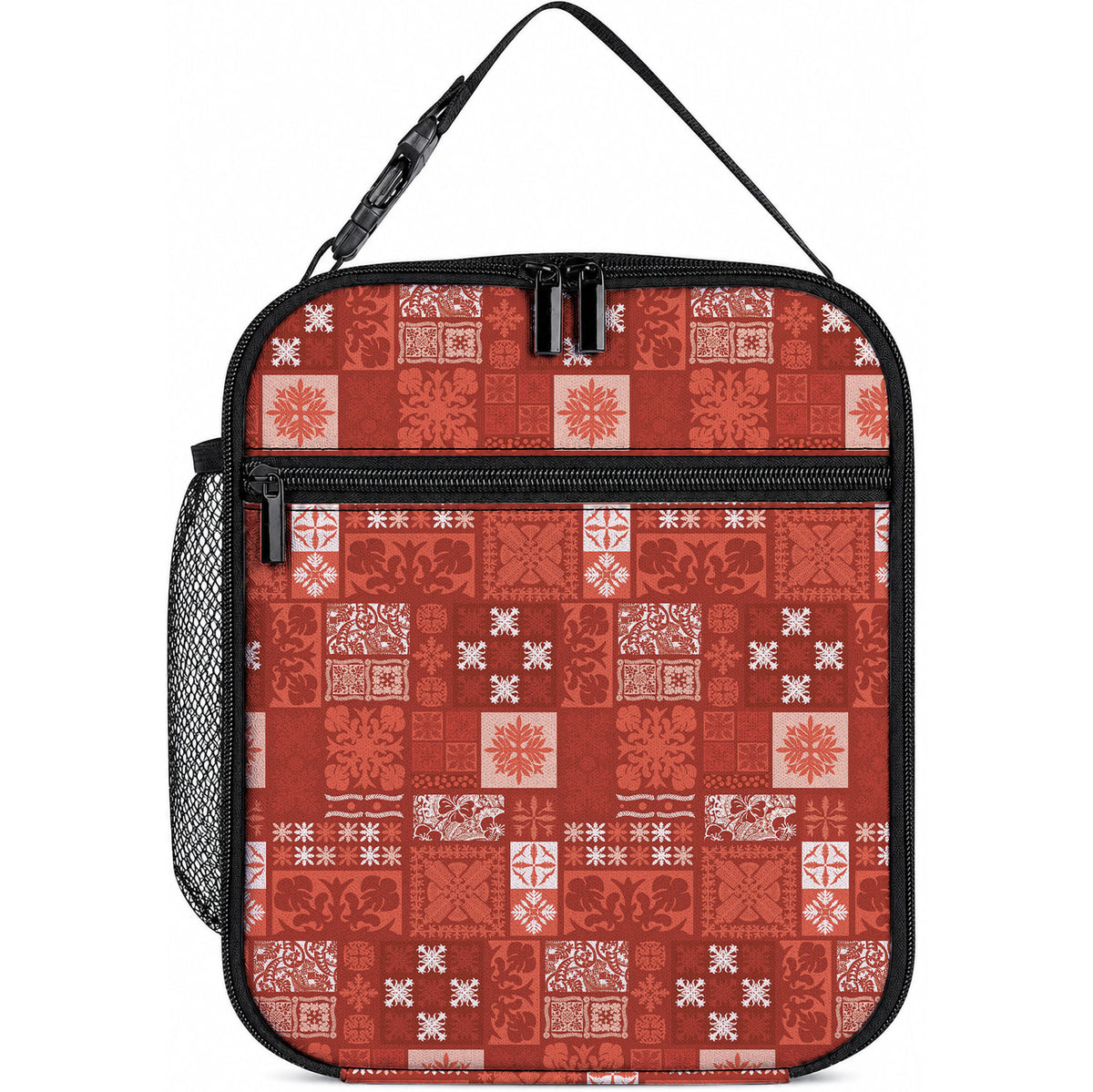 Vintage Hawaiian Quilting Patterns Lunch Bag Red Style Tribal Fabric Patchwork LT9 10.2 × 8.3 × 4.3 inch Red - Polynesian Pride