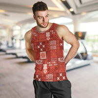 Vintage Hawaiian Quilting Patterns Men Tank Top Red Style Tribal Fabric Patchwork - Polynesian Pride