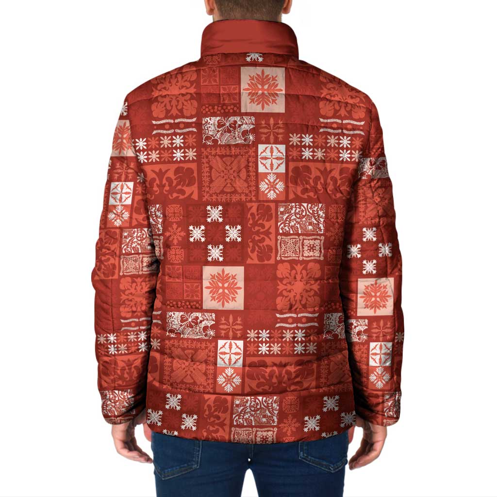 Vintage Hawaiian Quilting Patterns Padded Jacket Red Style Tribal Fabric Patchwork - Polynesian Pride