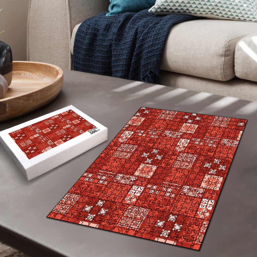Vintage Hawaiian Quilting Patterns Puzzle Red Style Tribal Fabric Patchwork - Polynesian Pride