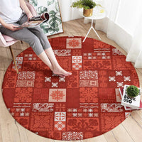 Vintage Hawaiian Quilting Patterns Round Carpet Red Style Tribal Fabric Patchwork - Polynesian Pride