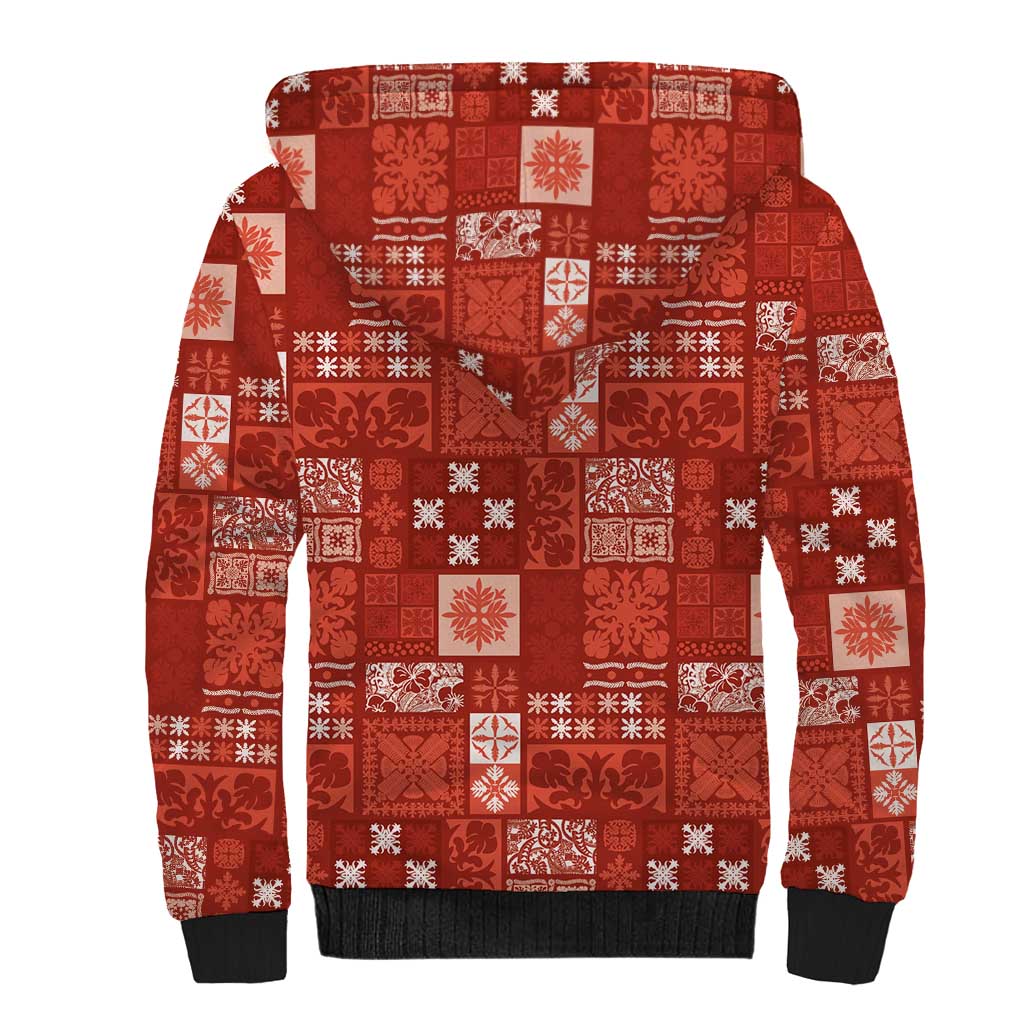 Vintage Hawaiian Quilting Patterns Sherpa Hoodie Red Style Tribal Fabric Patchwork - Polynesian Pride