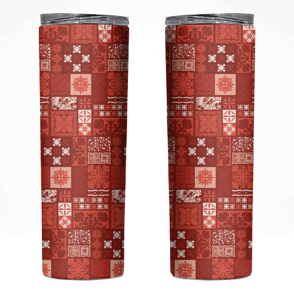 Vintage Hawaiian Quilting Patterns Skinny Tumbler Red Style Tribal Fabric Patchwork - Polynesian Pride
