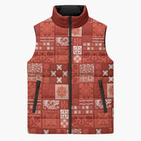 Vintage Hawaiian Quilting Patterns Sleeveless Puffer Jacket Red Style Tribal Fabric Patchwork - Polynesian Pride
