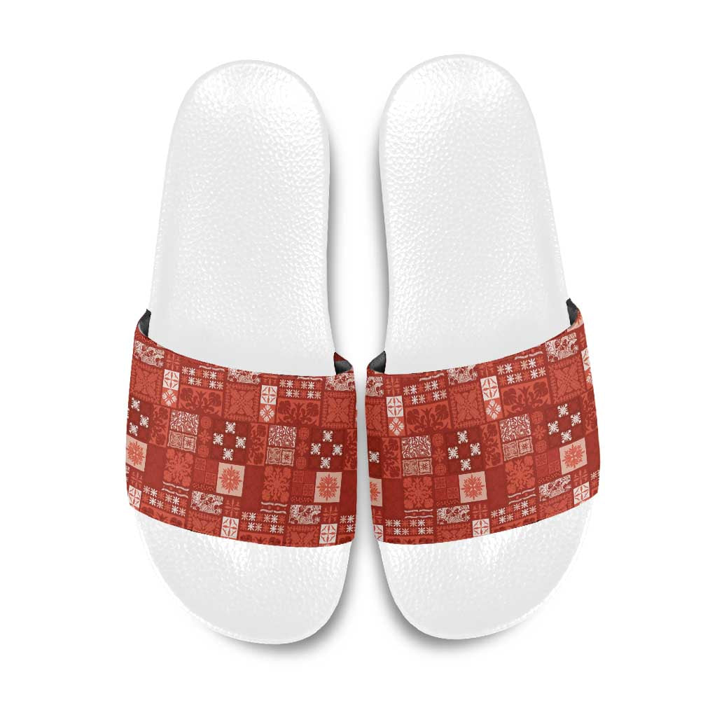 Vintage Hawaiian Quilting Patterns Slide Sandals Red Style Tribal Fabric Patchwork - Polynesian Pride