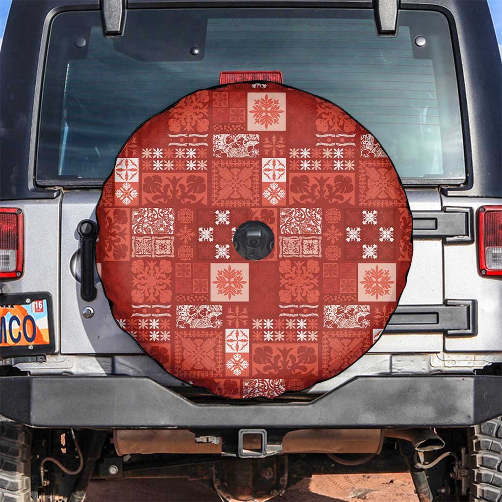 Vintage Hawaiian Quilting Patterns Spare Tire Cover Red Style Tribal Fabric Patchwork - Polynesian Pride
