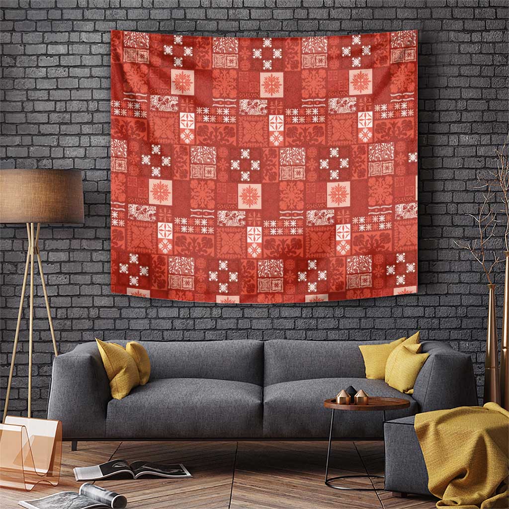 Vintage Hawaiian Quilting Patterns Tapestry Red Style Tribal Fabric Patchwork - Polynesian Pride