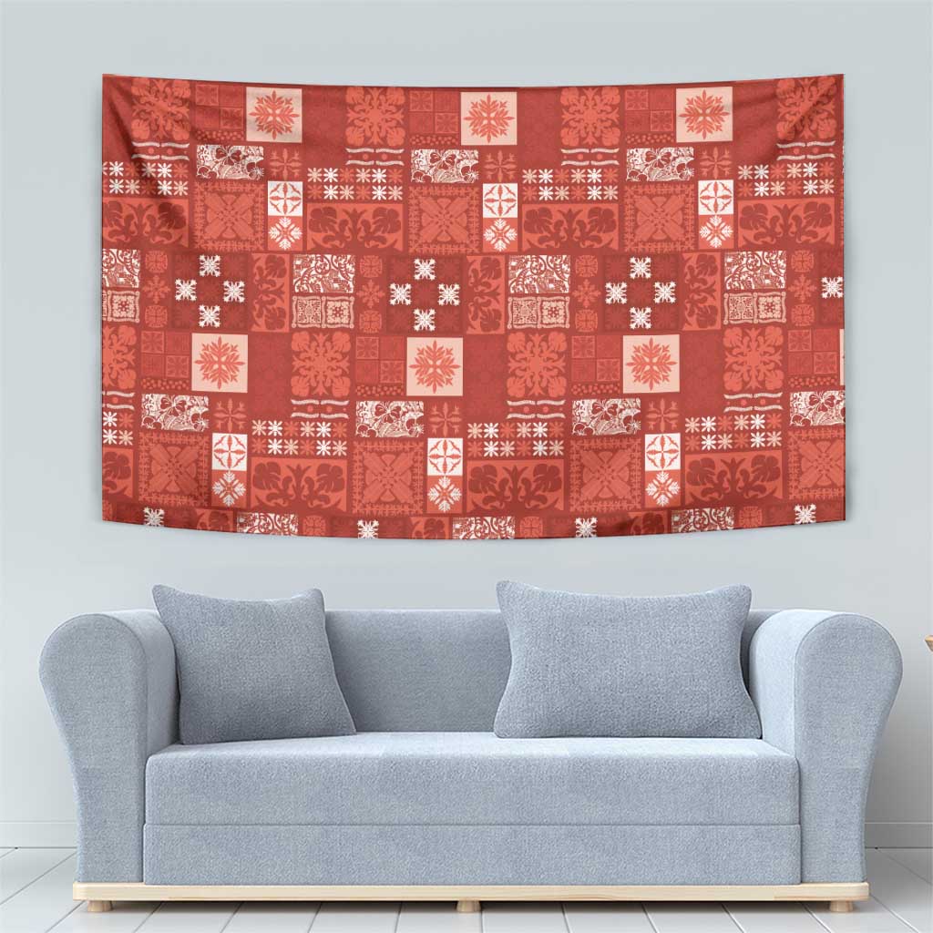 Vintage Hawaiian Quilting Patterns Tapestry Red Style Tribal Fabric Patchwork - Polynesian Pride