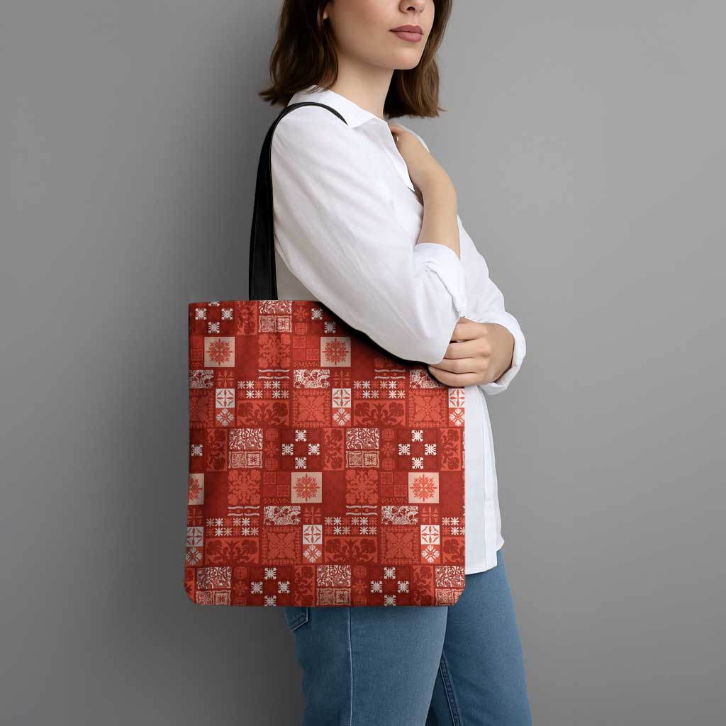 Vintage Hawaiian Quilting Patterns Tote Bag Red Style Tribal Fabric Patchwork - Polynesian Pride