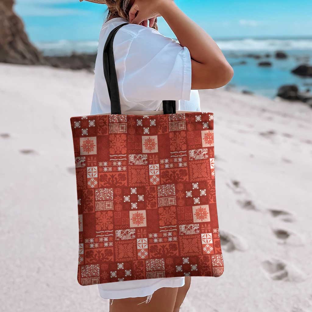 Vintage Hawaiian Quilting Patterns Tote Bag Red Style Tribal Fabric Patchwork - Polynesian Pride
