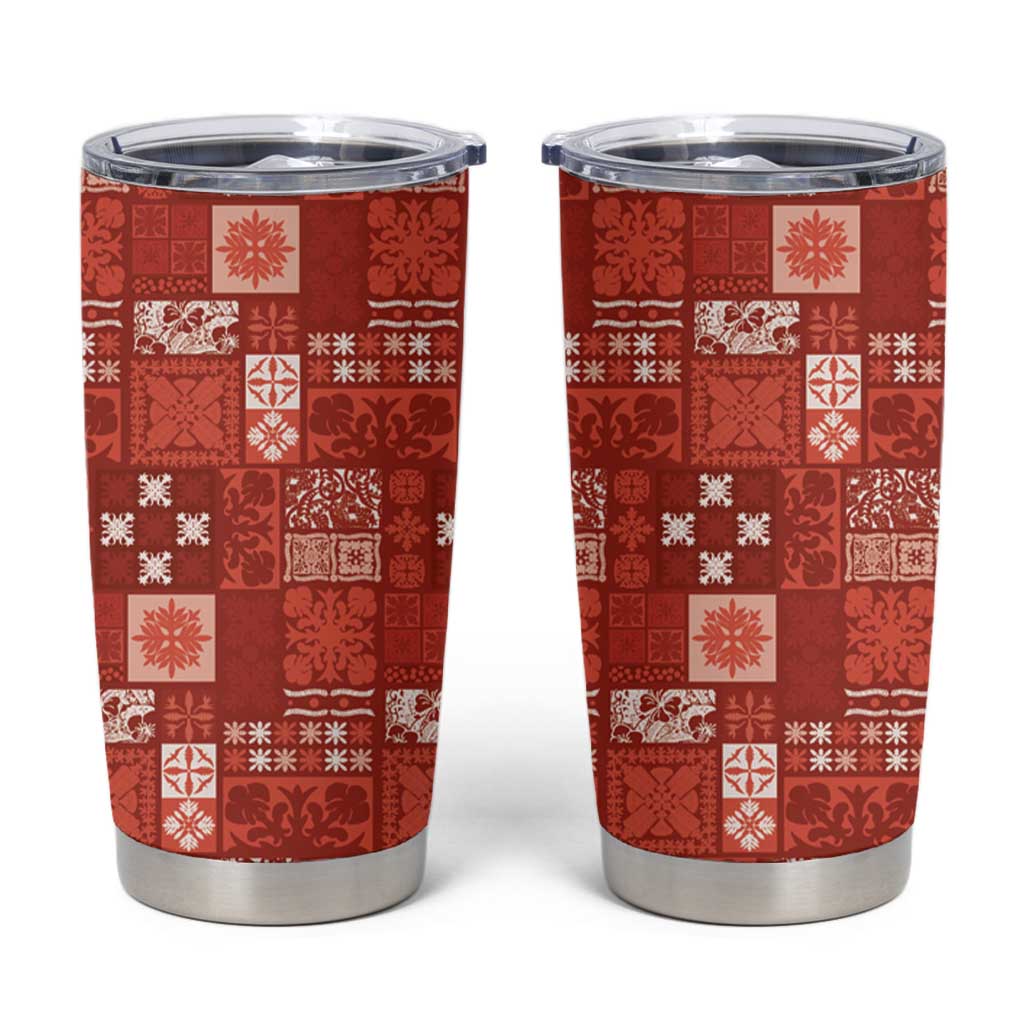 Vintage Hawaiian Quilting Patterns Tumbler Cup Red Style Tribal Fabric Patchwork - Polynesian Pride