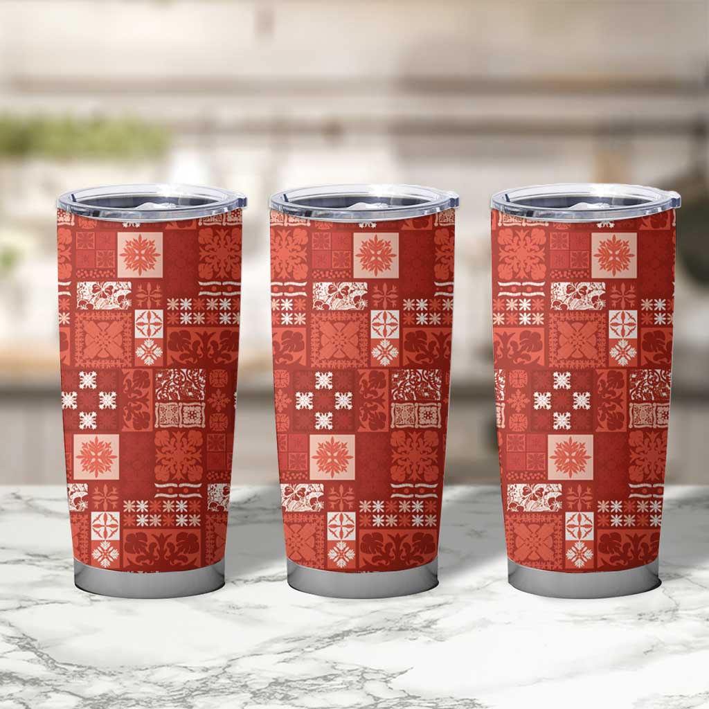Vintage Hawaiian Quilting Patterns Tumbler Cup Red Style Tribal Fabric Patchwork - Polynesian Pride