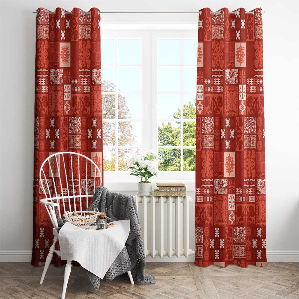 Vintage Hawaiian Quilting Patterns Window Curtain Red Style Tribal Fabric Patchwork - Polynesian Pride