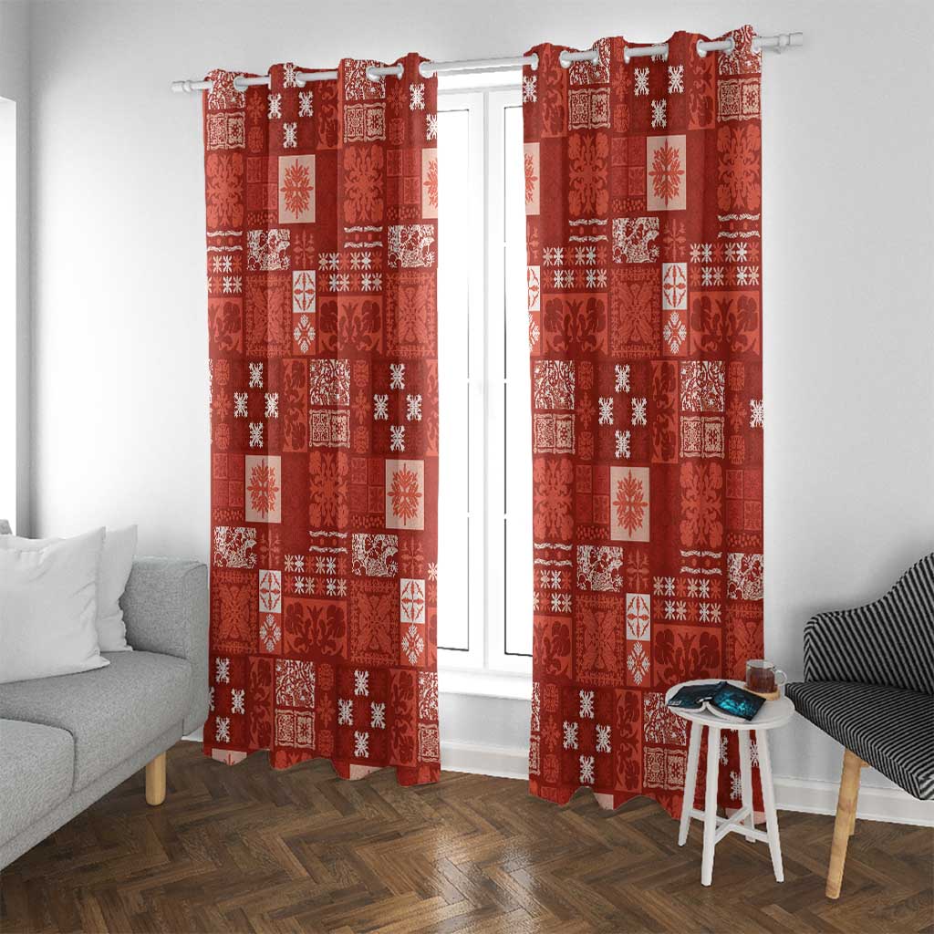 Vintage Hawaiian Quilting Patterns Window Curtain Red Style Tribal Fabric Patchwork - Polynesian Pride