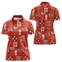 Vintage Hawaiian Quilting Patterns Women Polo Shirt Red Style Tribal Fabric Patchwork - Polynesian Pride