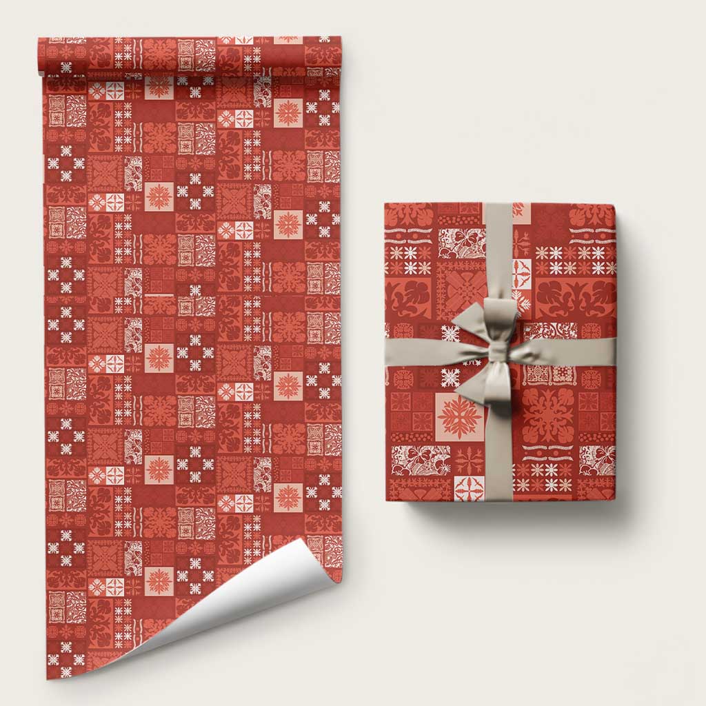 Vintage Hawaiian Quilting Patterns Wrapping Paper Red Style Tribal Fabric Patchwork - Polynesian Pride