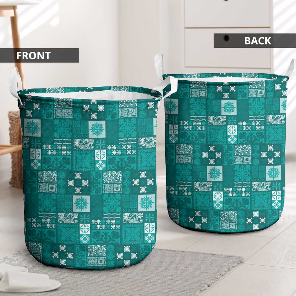 Vintage Hawaiian Quilting Patterns Laundry Basket Turquoise Style Tribal Fabric Patchwork - Polynesian Pride