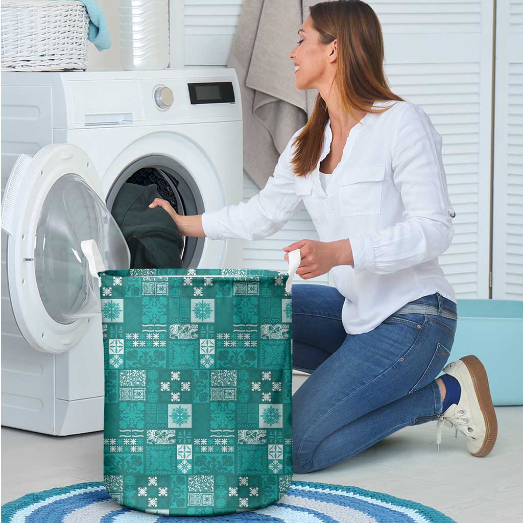 Vintage Hawaiian Quilting Patterns Laundry Basket Turquoise Style Tribal Fabric Patchwork - Polynesian Pride