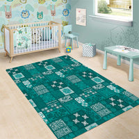 Vintage Hawaiian Quilting Patterns Area Rug Turquoise Style Tribal Fabric Patchwork - Polynesian Pride