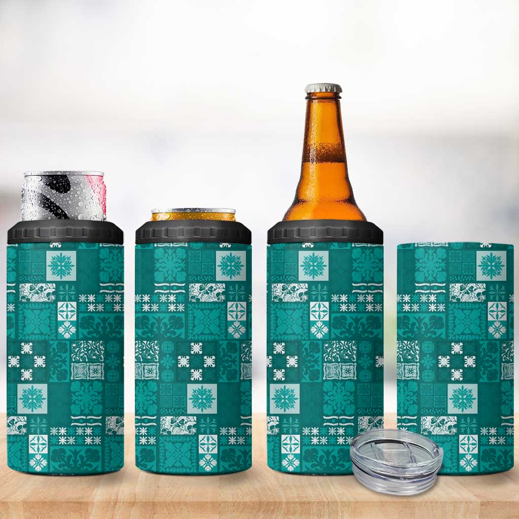 Vintage Hawaiian Quilting Patterns 4 in 1 Can Cooler Tumbler Turquoise Style Tribal Fabric Patchwork - Polynesian Pride