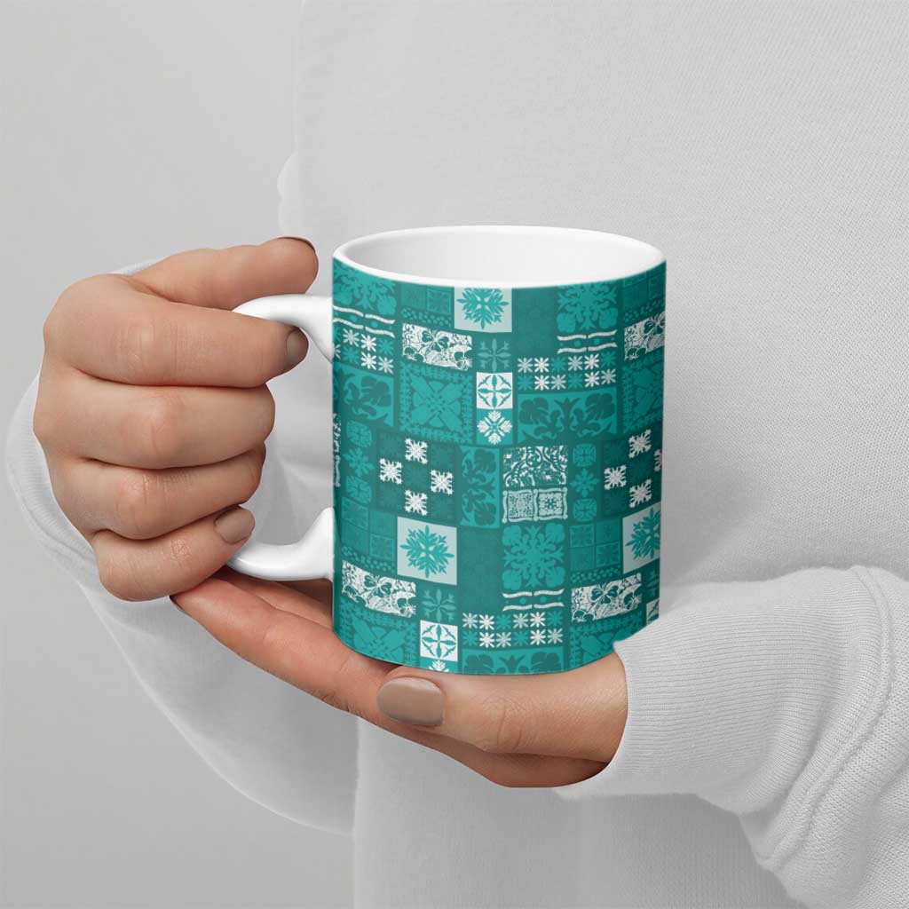 Vintage Hawaiian Quilting Patterns Ceramic Mug Turquoise Style Tribal Fabric Patchwork - Polynesian Pride