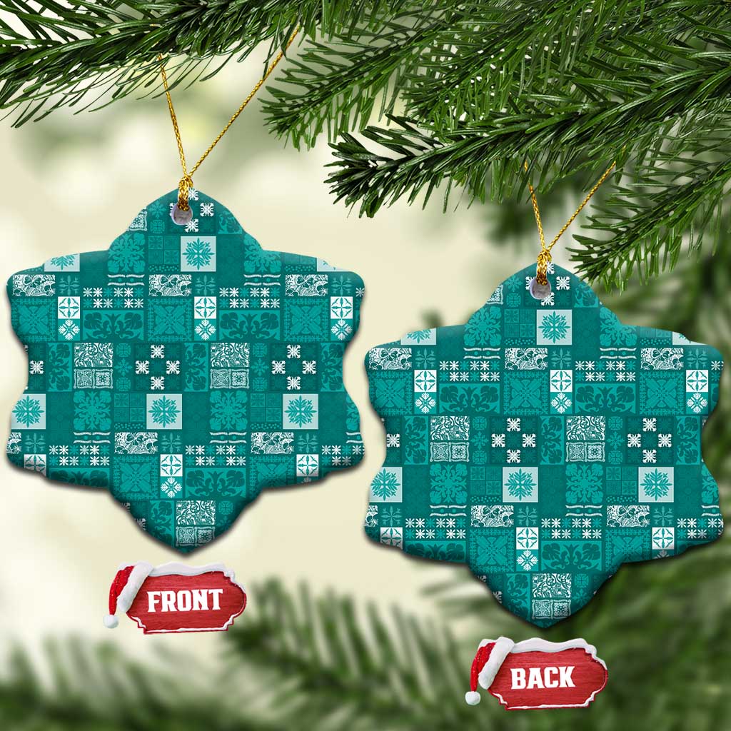 Vintage Hawaiian Quilting Patterns Ceramic Ornament Turquoise Style Tribal Fabric Patchwork - Polynesian Pride