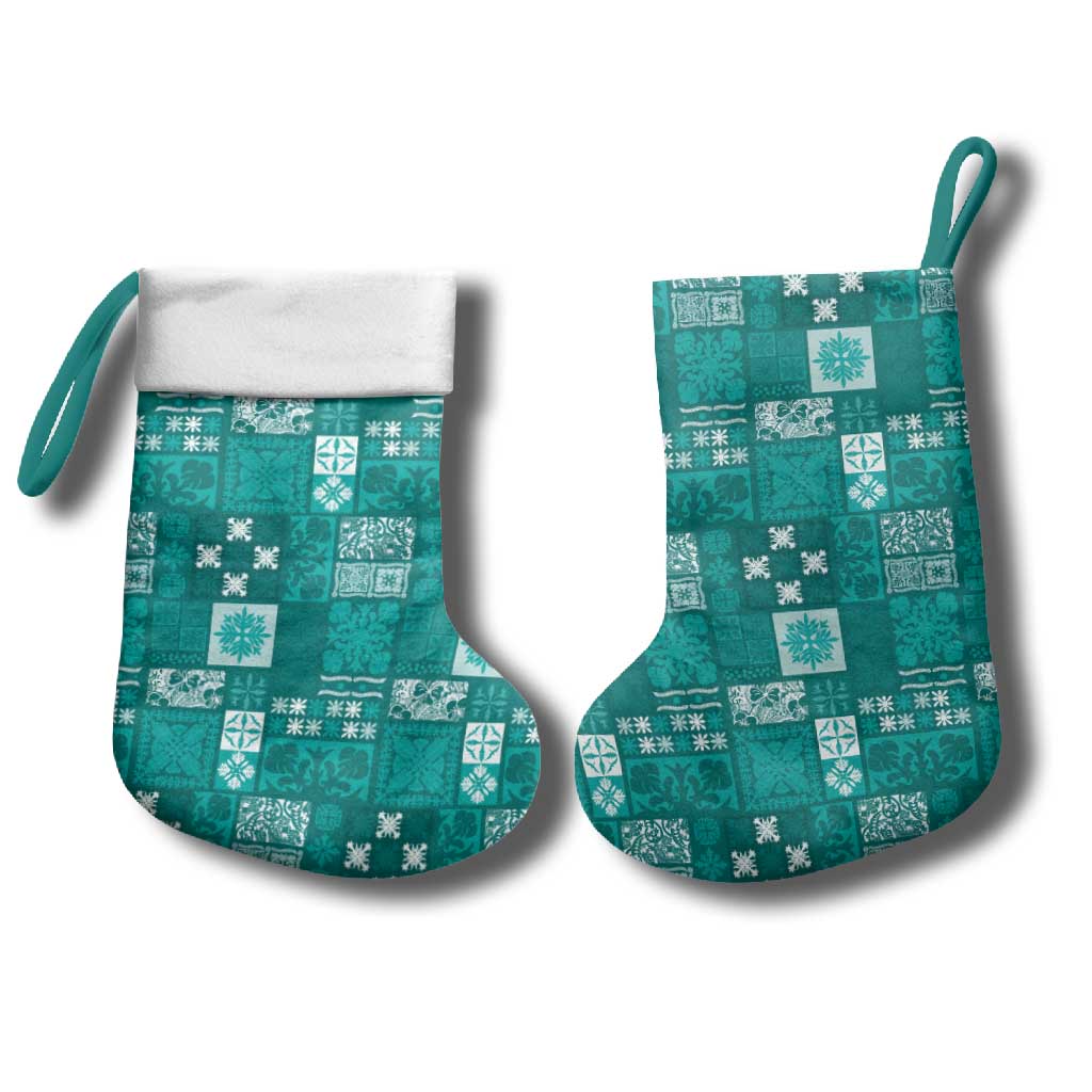 Vintage Hawaiian Quilting Patterns Christmas Stocking Turquoise Style Tribal Fabric Patchwork - Polynesian Pride