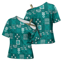 Vintage Hawaiian Quilting Patterns Cross Shoulder Shirt Turquoise Style Tribal Fabric Patchwork - Polynesian Pride