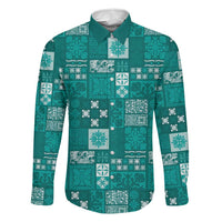 Vintage Hawaiian Quilting Patterns Family Matching Off The Shoulder Long Sleeve Dress and Hawaiian Shirt Turquoise Style Tribal Fabric Patchwork LT9 Dad's Shirt - Long Sleeve Turquoise - Polynesian Pride