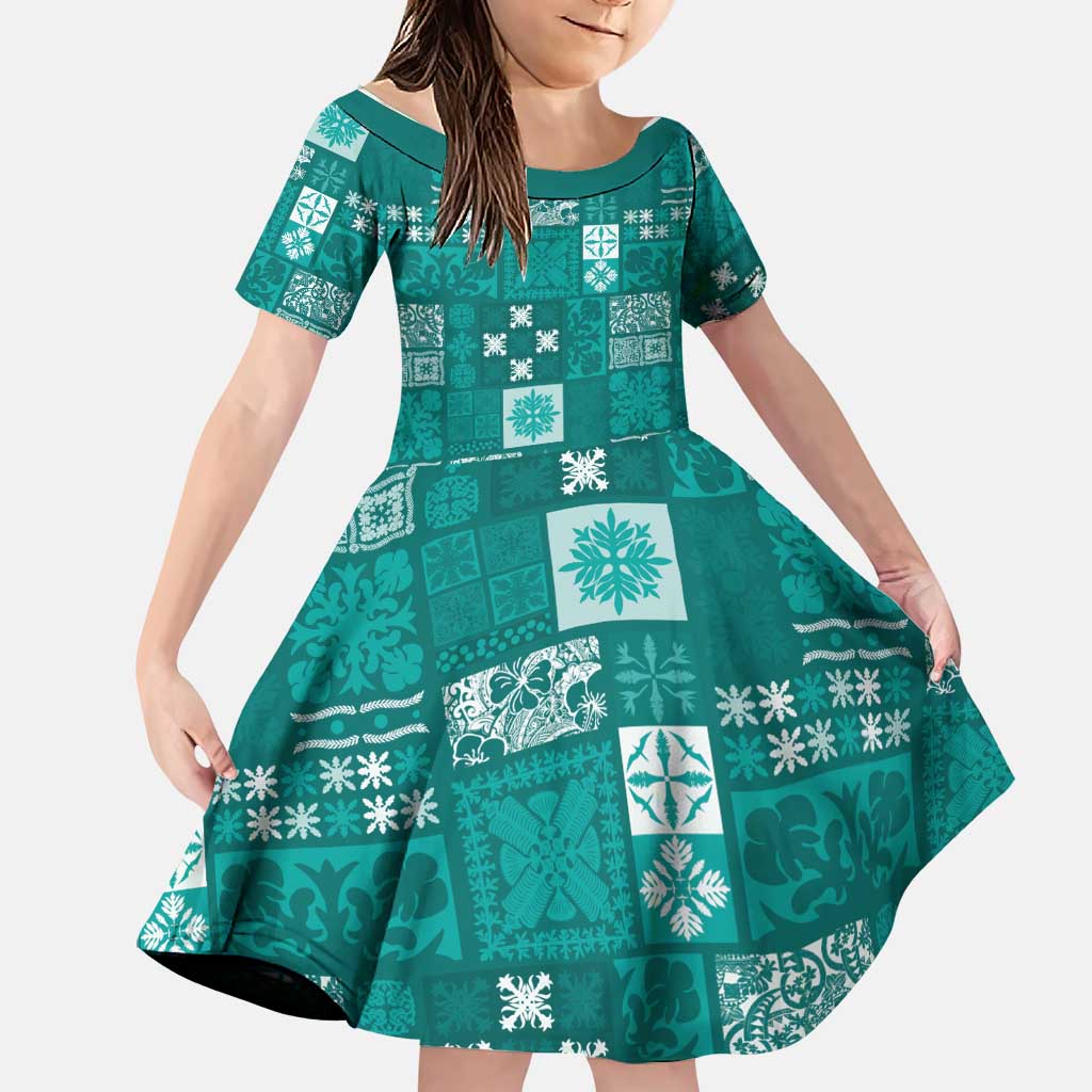 Vintage Hawaiian Quilting Patterns Family Matching Tank Maxi Dress and Hawaiian Shirt Turquoise Style Tribal Fabric Patchwork - Polynesian Pride