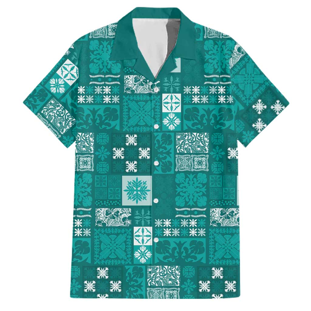 Vintage Hawaiian Quilting Patterns Family Matching Tank Maxi Dress and Hawaiian Shirt Turquoise Style Tribal Fabric Patchwork - Polynesian Pride