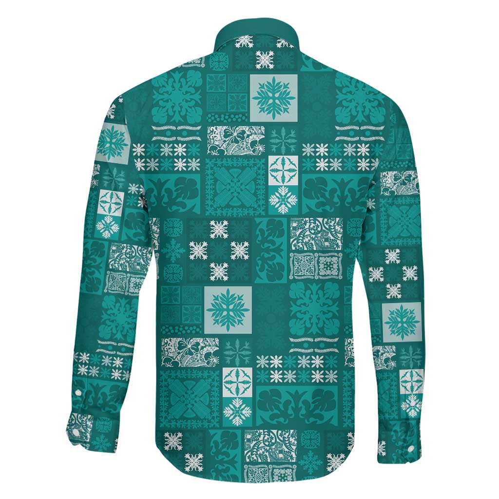 Vintage Hawaiian Quilting Patterns Family Matching Tank Maxi Dress and Hawaiian Shirt Turquoise Style Tribal Fabric Patchwork - Polynesian Pride