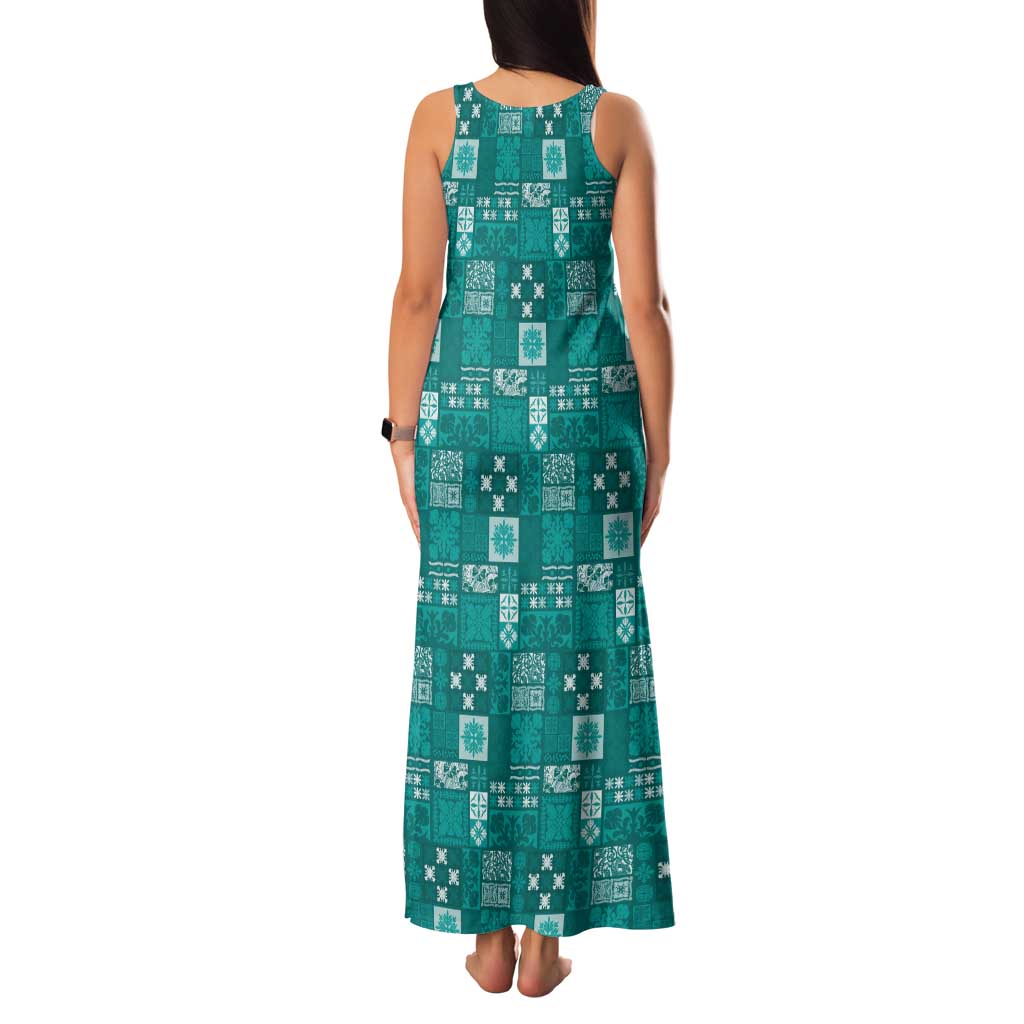 Vintage Hawaiian Quilting Patterns Family Matching Tank Maxi Dress and Hawaiian Shirt Turquoise Style Tribal Fabric Patchwork - Polynesian Pride