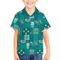 Vintage Hawaiian Quilting Patterns Family Matching Tank Maxi Dress and Hawaiian Shirt Turquoise Style Tribal Fabric Patchwork - Polynesian Pride