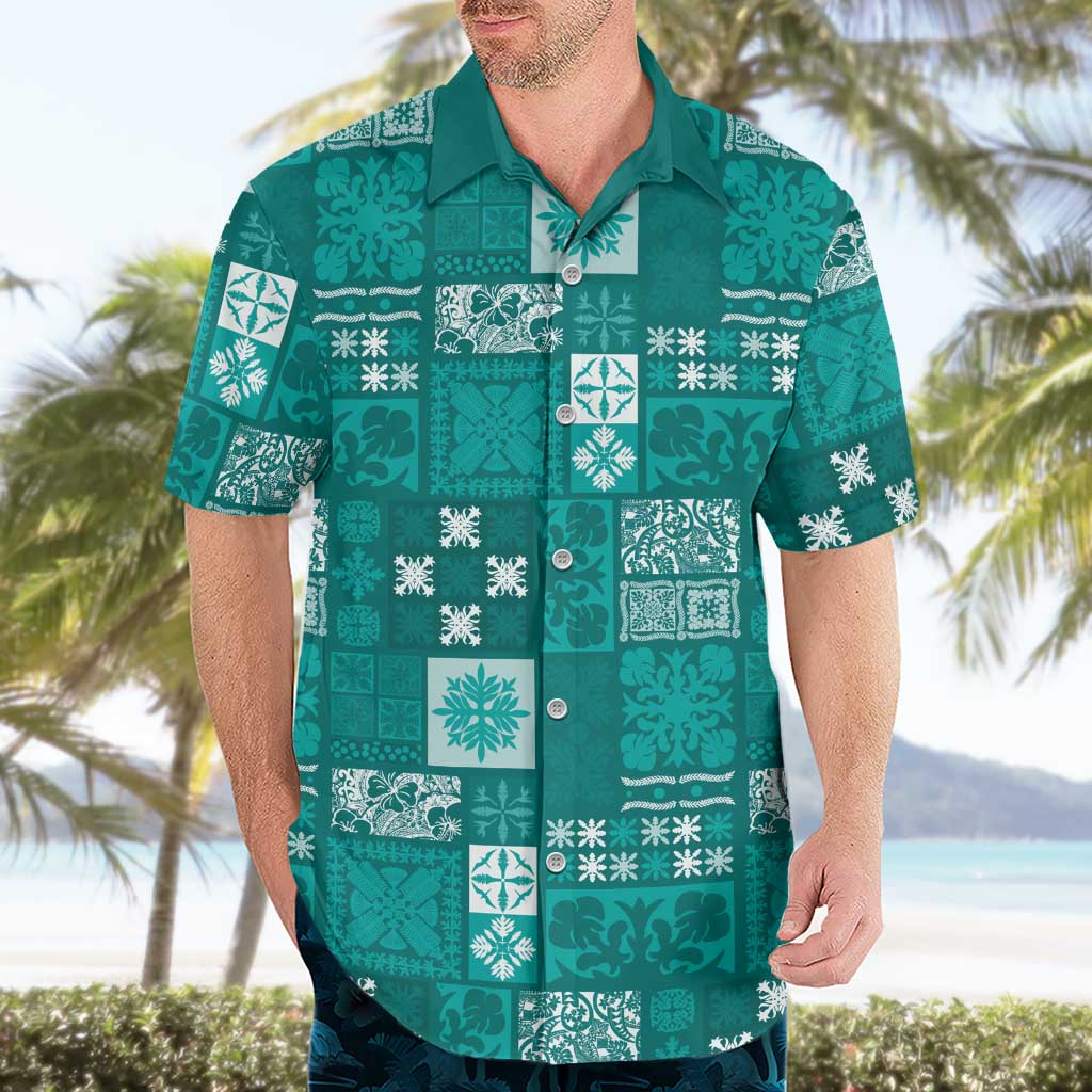 Vintage Hawaiian Quilting Patterns Hawaiian Shirt Turquoise Style Tribal Fabric Patchwork - Polynesian Pride