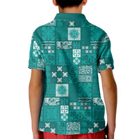 Vintage Hawaiian Quilting Patterns Kid Polo Shirt Turquoise Style Tribal Fabric Patchwork - Polynesian Pride