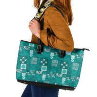 Vintage Hawaiian Quilting Patterns Leather Tote Bag Turquoise Style Tribal Fabric Patchwork - Polynesian Pride