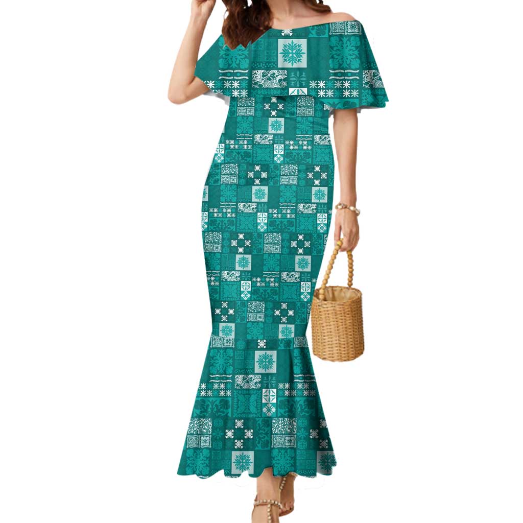 Vintage Hawaiian Quilting Patterns Mermaid Dress Turquoise Style Tribal Fabric Patchwork - Polynesian Pride