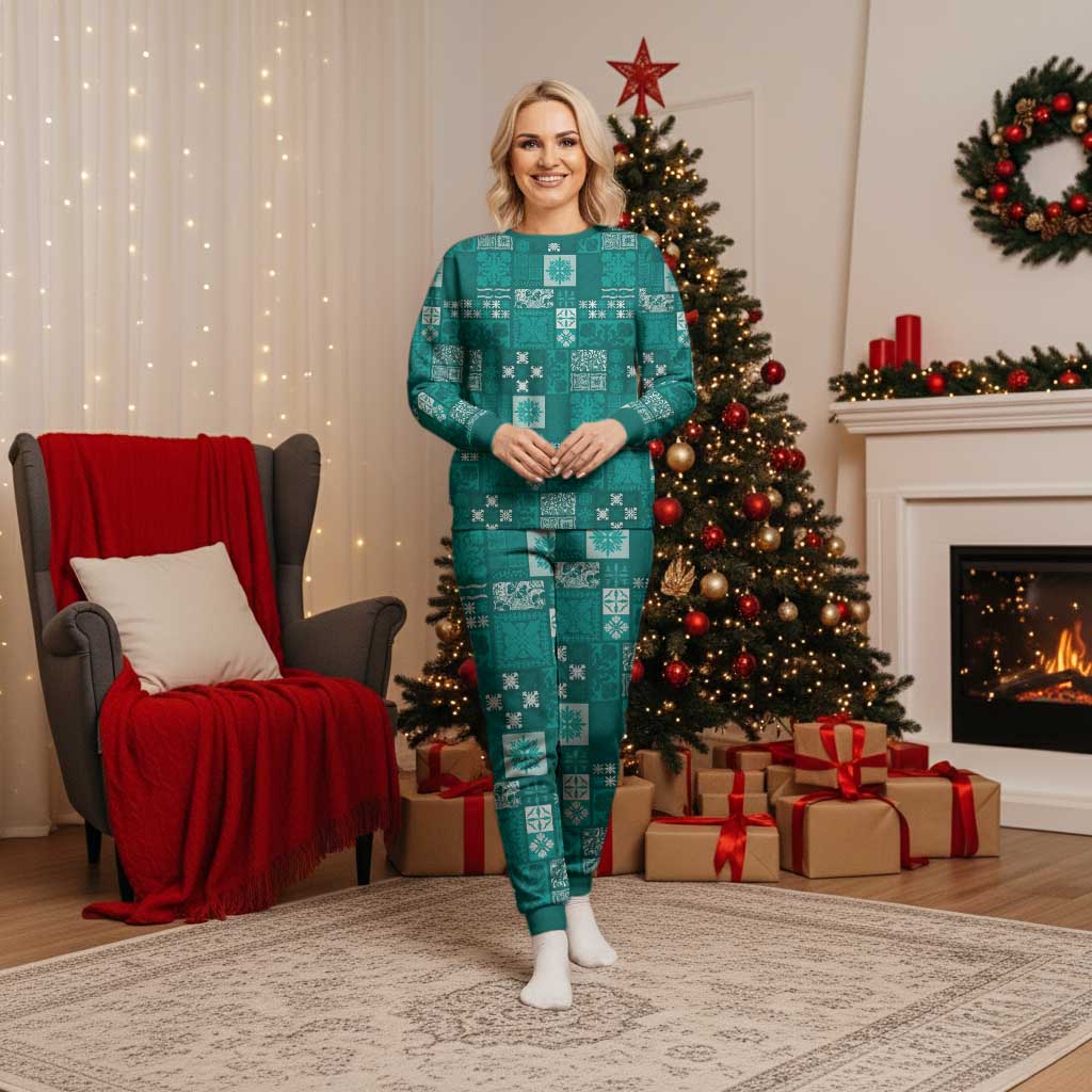 Vintage Hawaiian Quilting Patterns Christmas Pajama Set Turquoise Style Tribal Fabric Patchwork - Polynesian Pride