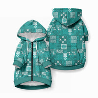 Vintage Hawaiian Quilting Patterns Pet Hoodie Turquoise Style Tribal Fabric Patchwork LT9 Zip-up Turquoise - Polynesian Pride