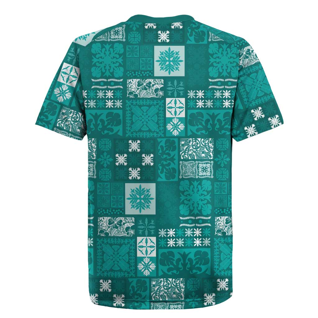 Vintage Hawaiian Quilting Patterns Rugby Jersey Turquoise Style Tribal Fabric Patchwork - Polynesian Pride