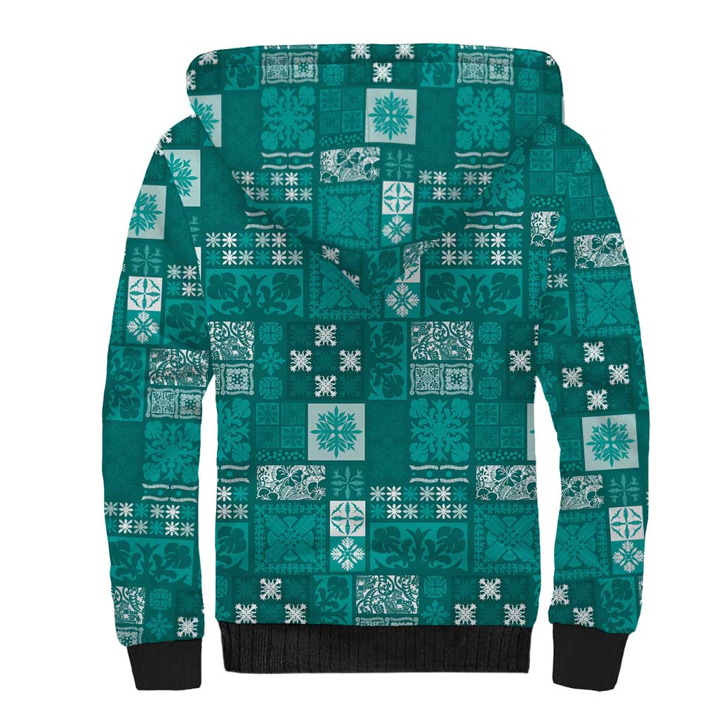 Vintage Hawaiian Quilting Patterns Sherpa Hoodie Turquoise Style Tribal Fabric Patchwork - Polynesian Pride