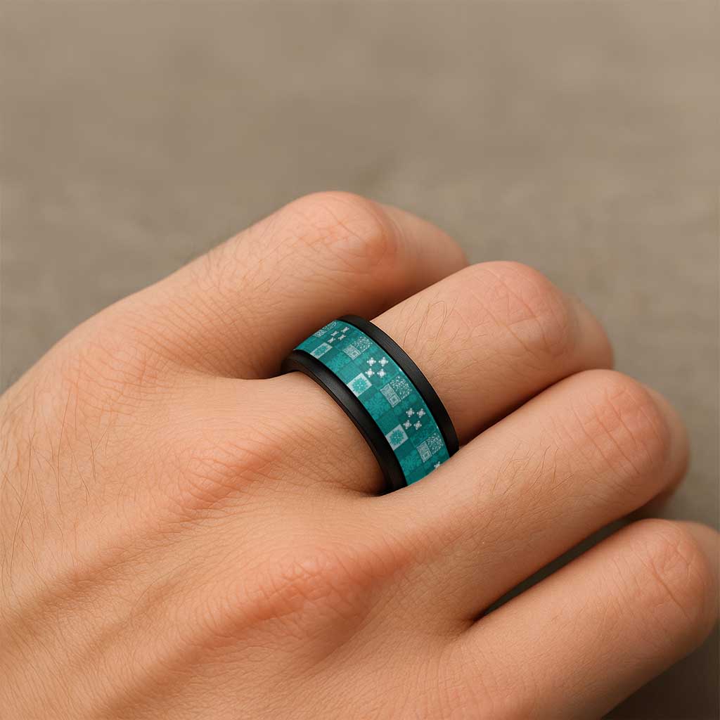 Vintage Hawaiian Quilting Patterns Spinner Ring Turquoise Style Tribal Fabric Patchwork - Polynesian Pride
